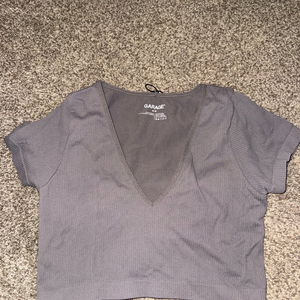 Garage Charcoal V-Neck Crop Top